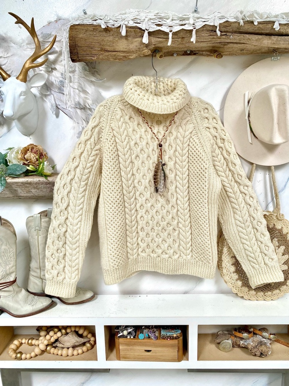 Scottish Fisherman’s style HOUSE OF SCOTLAND boho sweater prairie farmhouse vibe